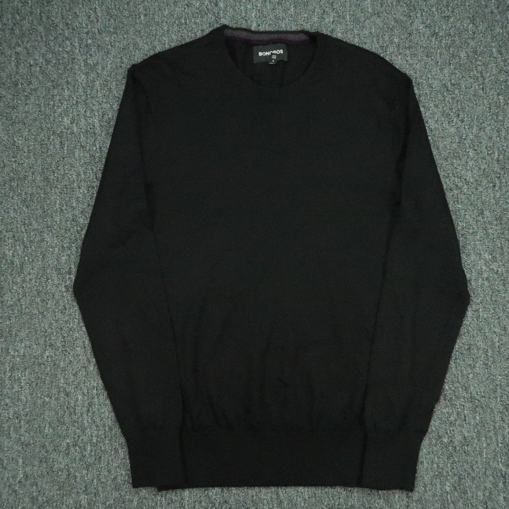 Bonobos Sweater Mens Medium Black Merino Wool Crew Neck Slim Long Sleeve